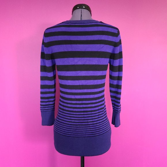 "Baby Blue" purple & black striped v-neck button-up cardigan - Picture 4 of 6